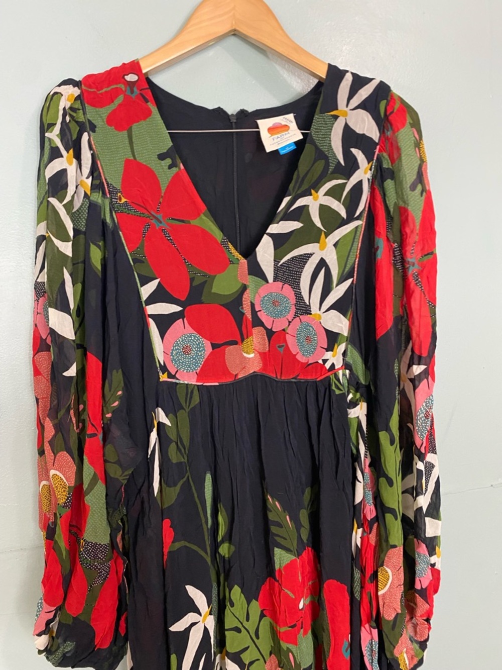 Farm Rio Anthropologie Long Sleeve V Neck Floral Maxi Dress Medium - Picture 3 of 8